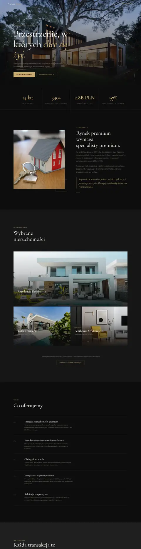Aurum Estate: Strona agencji nieruchomości premium: prezentacja apartamentów, oferty i kontakt.