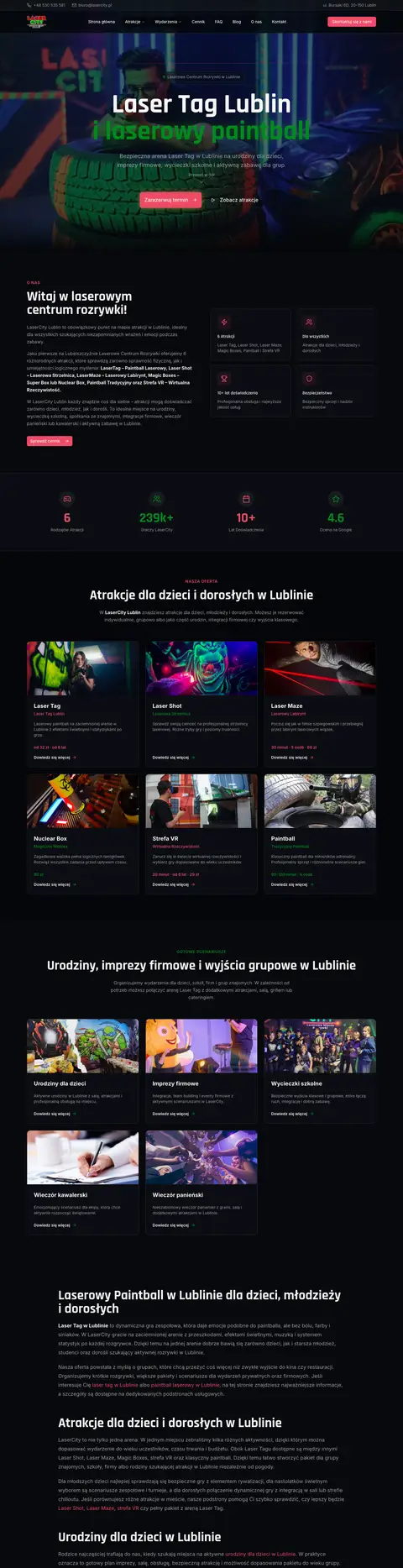 LaserCity: Strona areny laser tag: rezerwacje urodzin dla dzieci, imprezy firmowe i wycieczki szkolne.